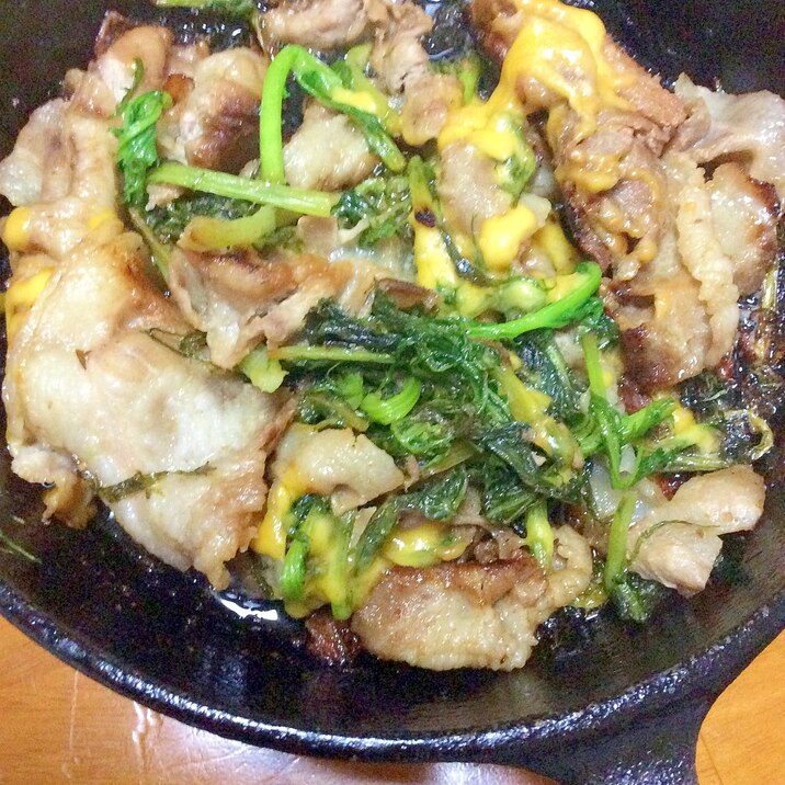 豚肉こま切れ水菜チーズ焼き